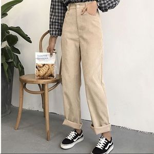 tan straight leg corduroy pants